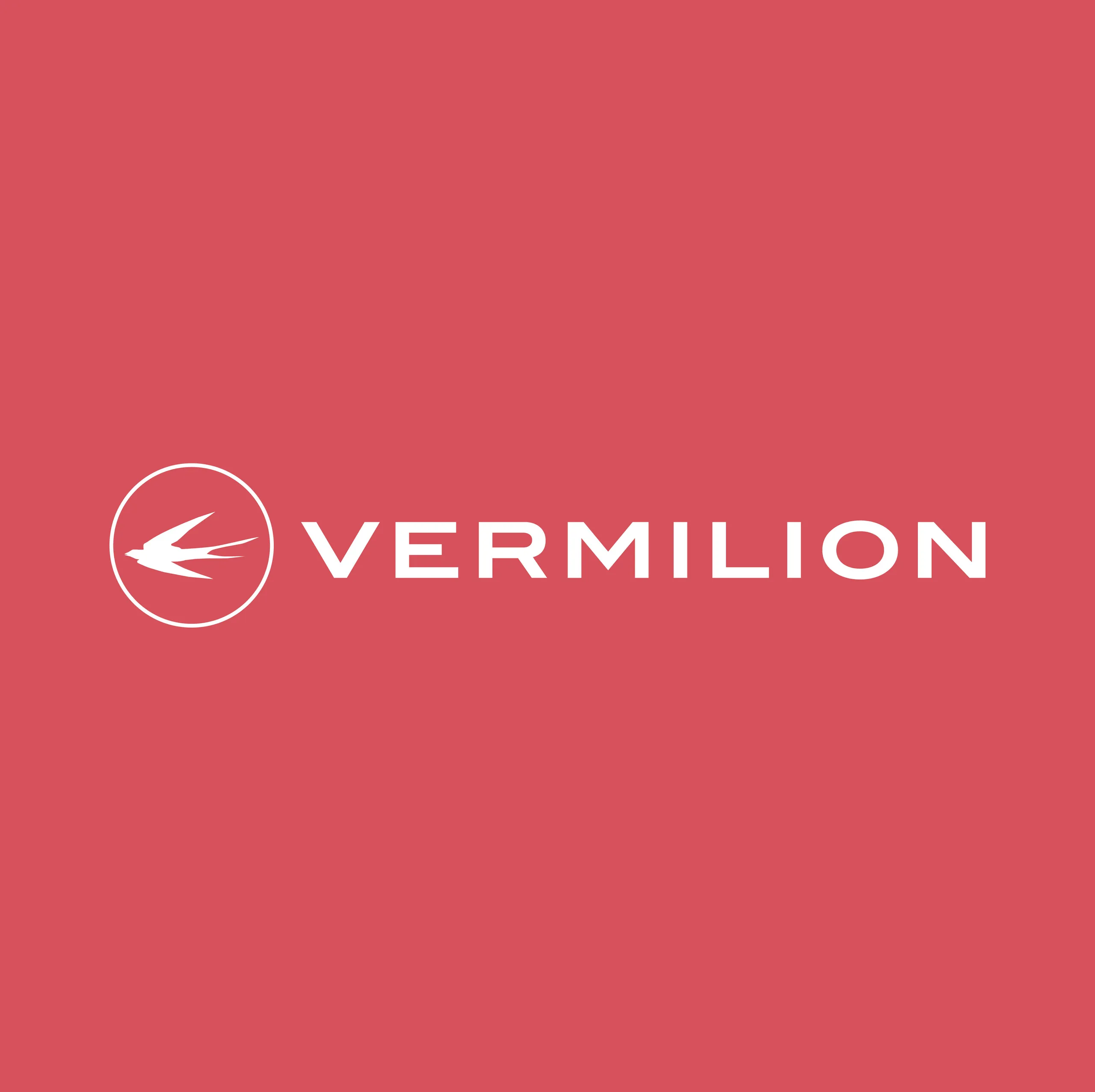 Vermilion horizontal logo lockup in white on a red field