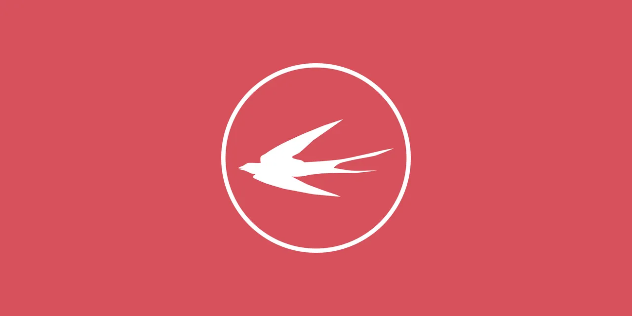 Vermilion rondel logo with a stylized outline of a Swift facing left inside a circle, in white on a red field
